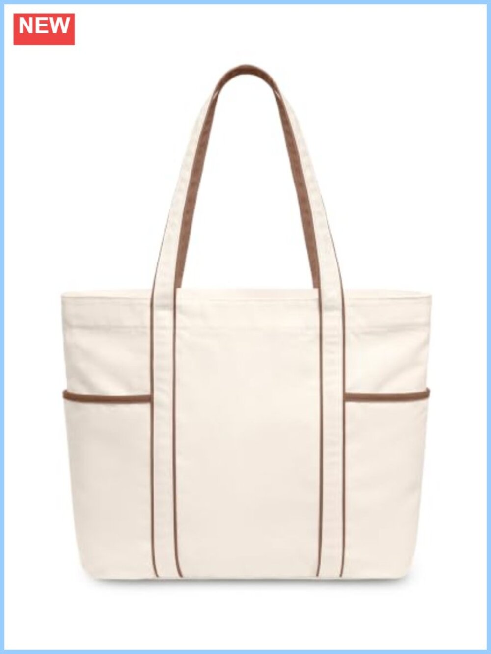 Canvas Tote Bag 20L Zip Top 3 Exterior Pockets Reusable Grocery